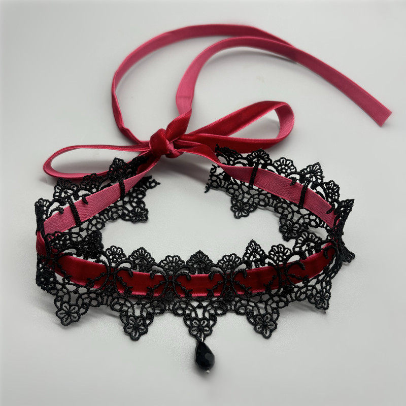 Sexy Neck Jewelry Wine Red Dark Lace Velvet Lace Collar Choker Lace Strap Clavicle Chain
