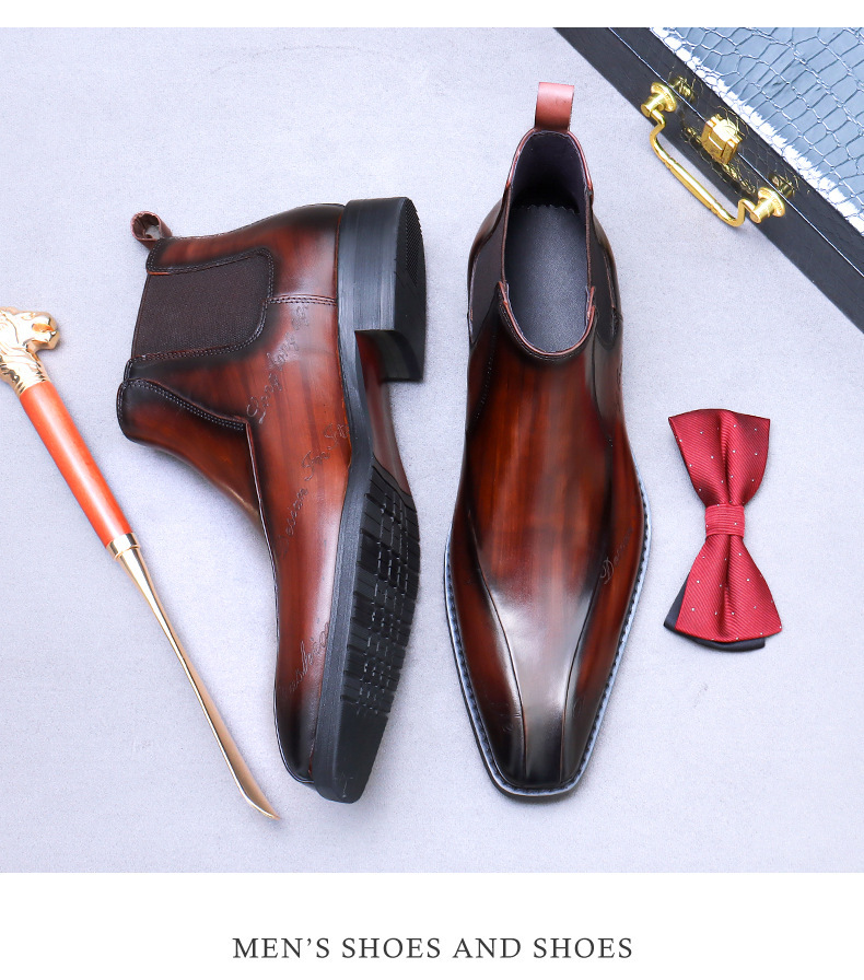 Giày Chelsea Boot nam cổ cao da bò thật phong cách công sở — Màu nâu, Màu đen, Màu cà phê