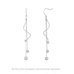 925 sterling silver cross-border earrings ethnic style creative hanging beads long tassel retro two-line transfer beads women's earrings