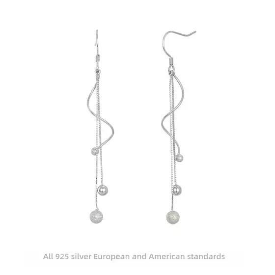 925 sterling silver cross-border earrings ethnic style creative hanging beads long tassel retro two-line transfer beads women's earrings
