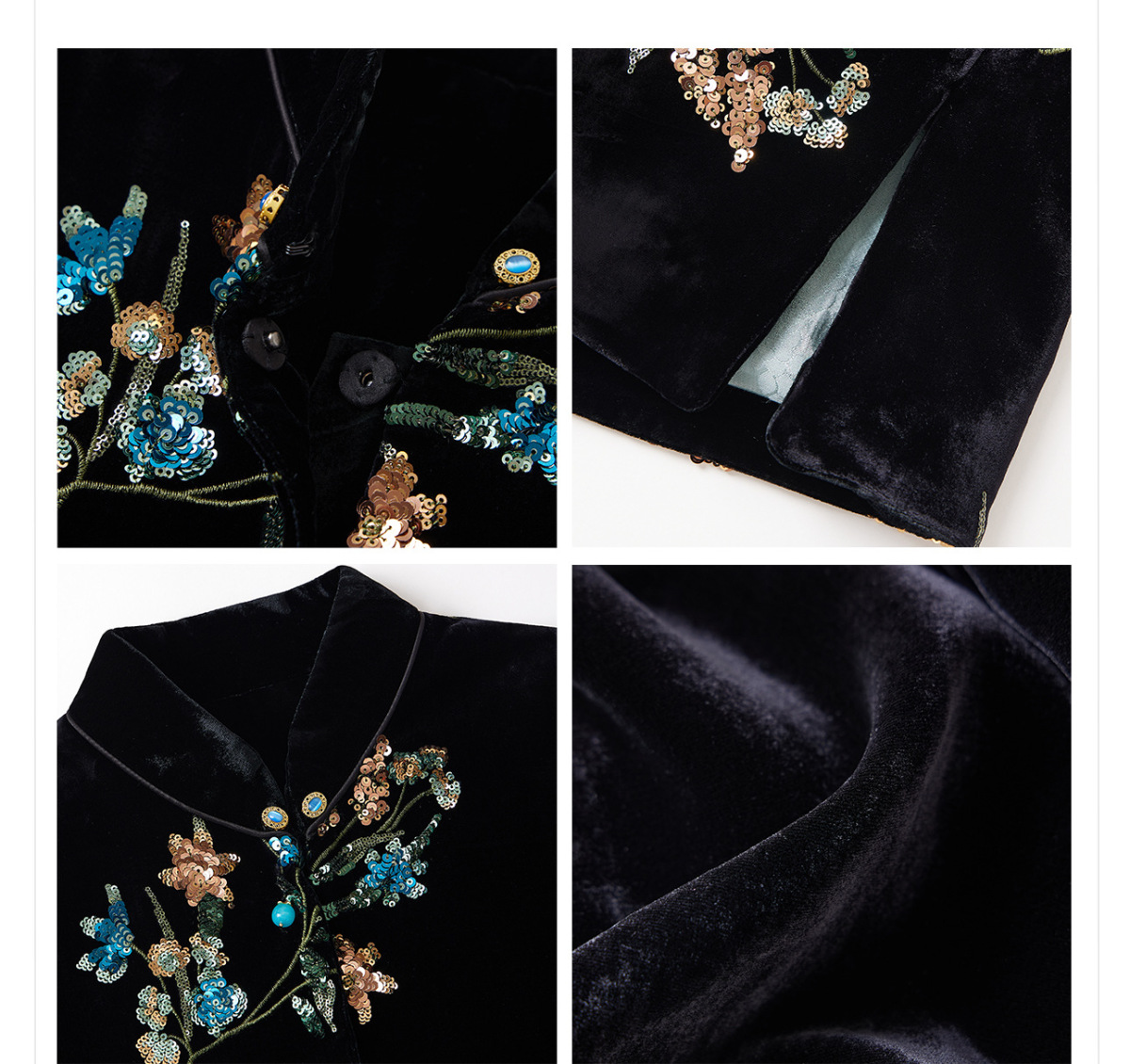 Áo sơ mi nữ dài tay satin dập nổi hoa đính sequin dáng rộng — Màu chàm (tóc trong cùng ngày), Màu Indigo (Tóc 7 ngày)