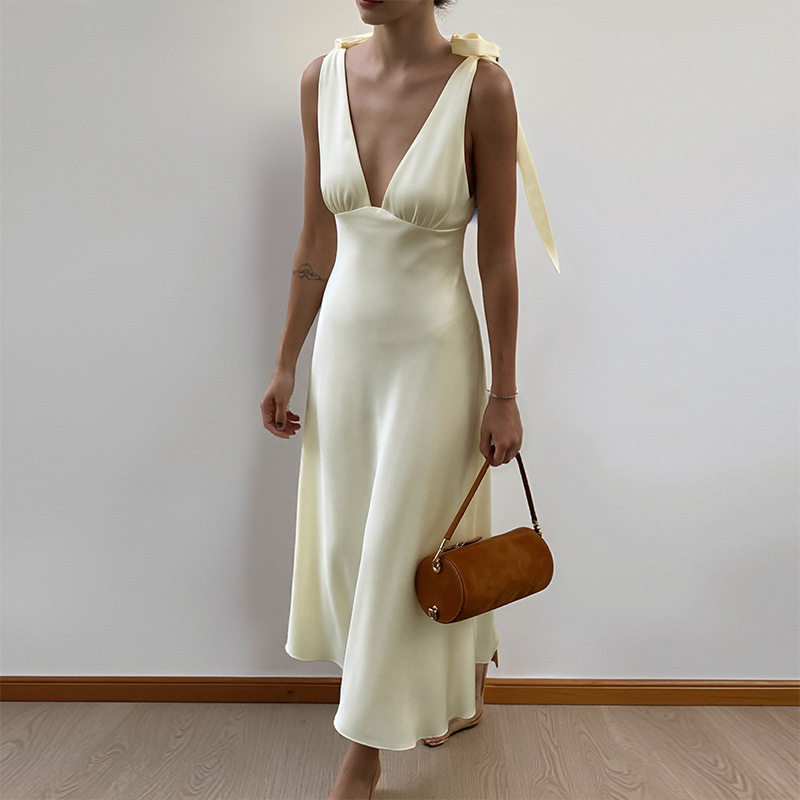 Womens Spring Dress Elegant Solid Color Slim Fit Tie Detail Perfect for Casual or Formal Occasions Wholesale