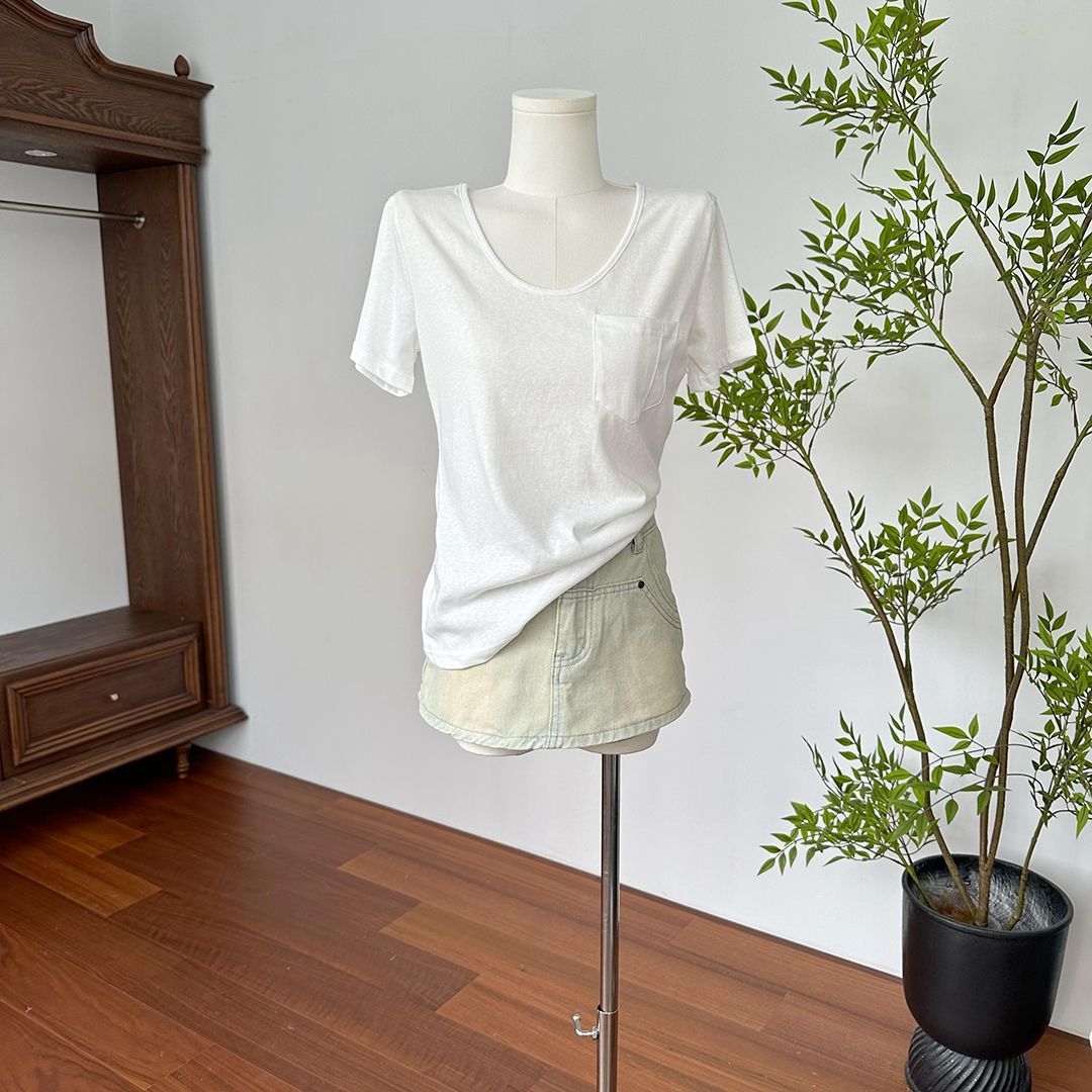 Summer Casual Loose Solid Color T Shirt for Petite Short Sleeve Regular Fit White Snowflake Cotton Everyday Wear