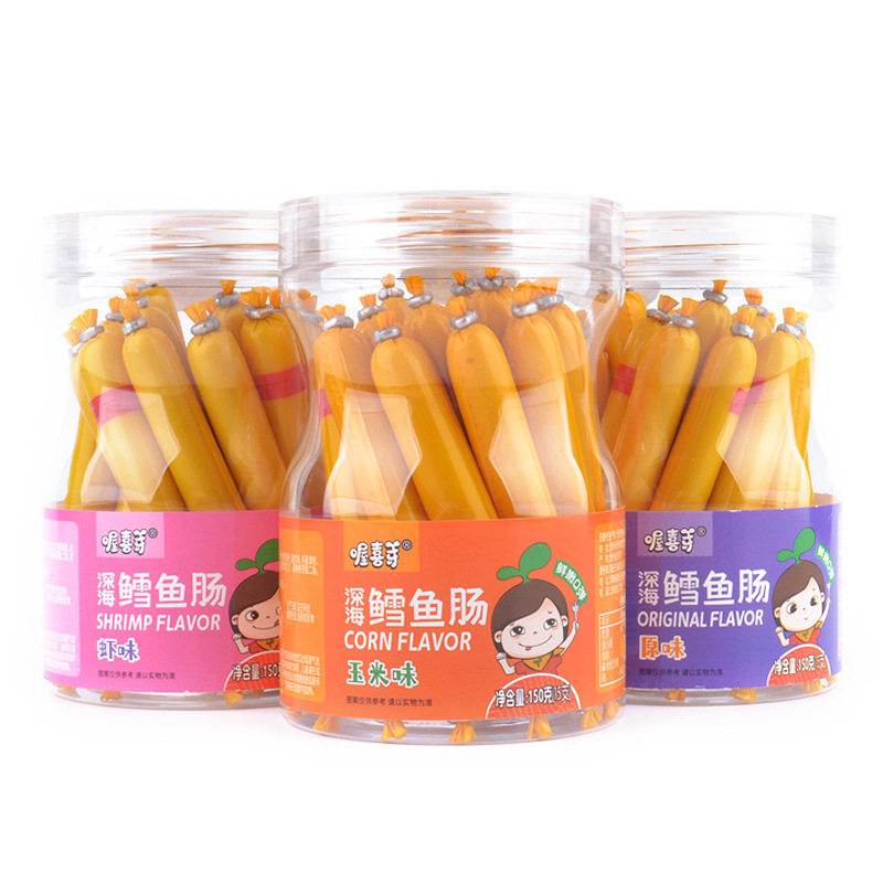 Oh, Xi ya deep sea cod sausage 150g/canned fish sausage 15 children's snacks ham sausage shrimp corn flavor