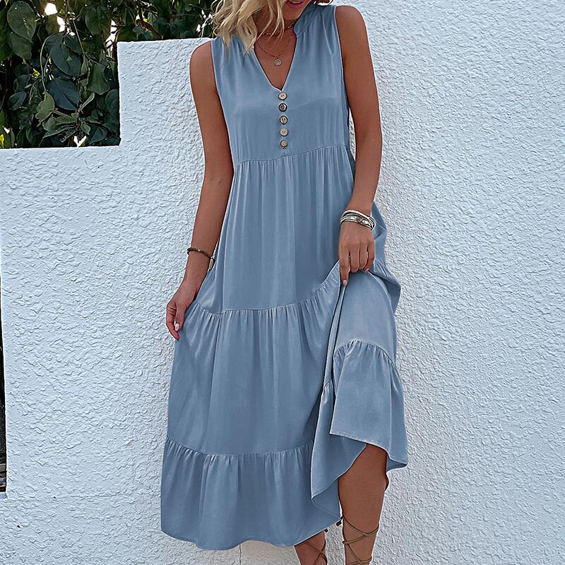 Summer Casual Sleeveless Dress Loose Fit Solid Color Comfortable Fabric Perfect for Everyday Wear Wholesale