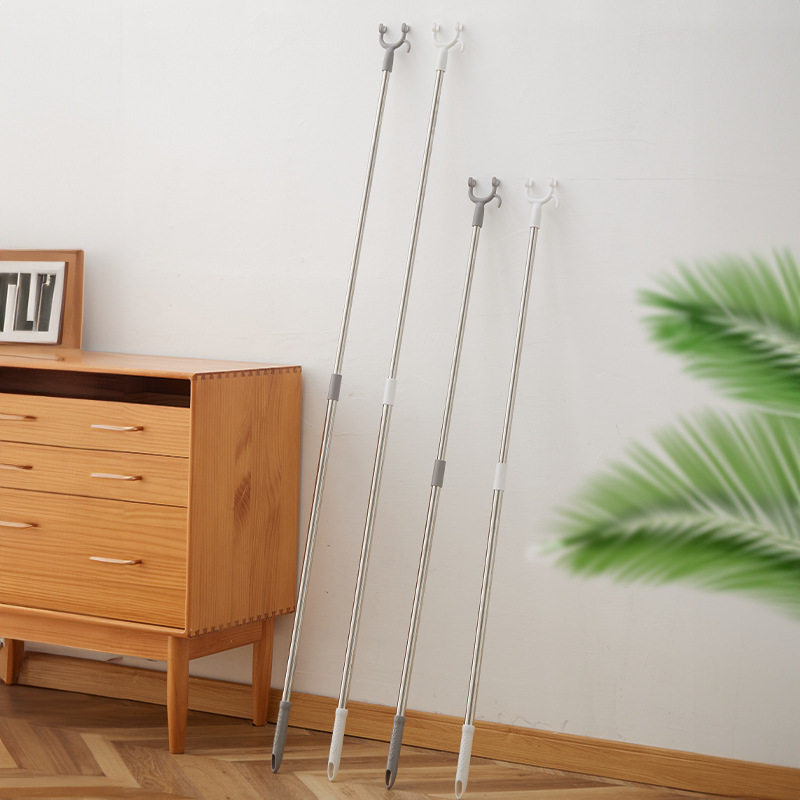 Retractable Clothes Drying Fork Stainless Steel Balcony Clothes Fork Clothes Drying Rod Portable Clothes Rod Clothes Fork Wholesale Solid Color Plastic