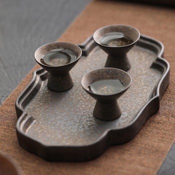 Gold Rust Glaze High Foot Miaoyu Cup Vintage Stoneware White Wine Cup Small Spirits Cup Wine Cup High Foot Tea Cup