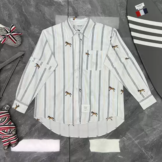 【Factory Store】High-Quality Women's New Fashion Loose-Fitting Long-Sleeve Shirt with All-Over Pony Embroidery in College Style