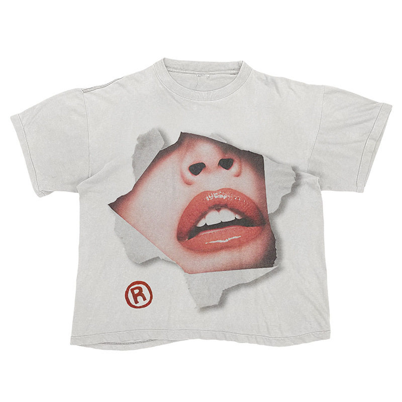 Men's T-shirt Y2K cotton men's Harajuku street hip-hop big eyes and mouth pattern printing oversized classic short-sleeved top