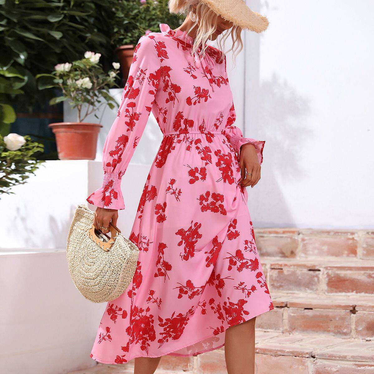 Vintage High Waisted Bell Sleeve Dress Multi Color Options Spring Fashion Wholesale Available factory direct