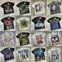 Vale Trendy New Retro Character Print Summer High Street Unisex Loose Casual Washed Vintage Short-Sleeve T-Shirt