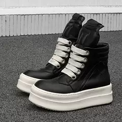 High-Top Sneakers for Men, Versatile Sports Heightening Casual Thick-Soled Retro Big-Toe Big-Tongue Boots 78133 Black-J