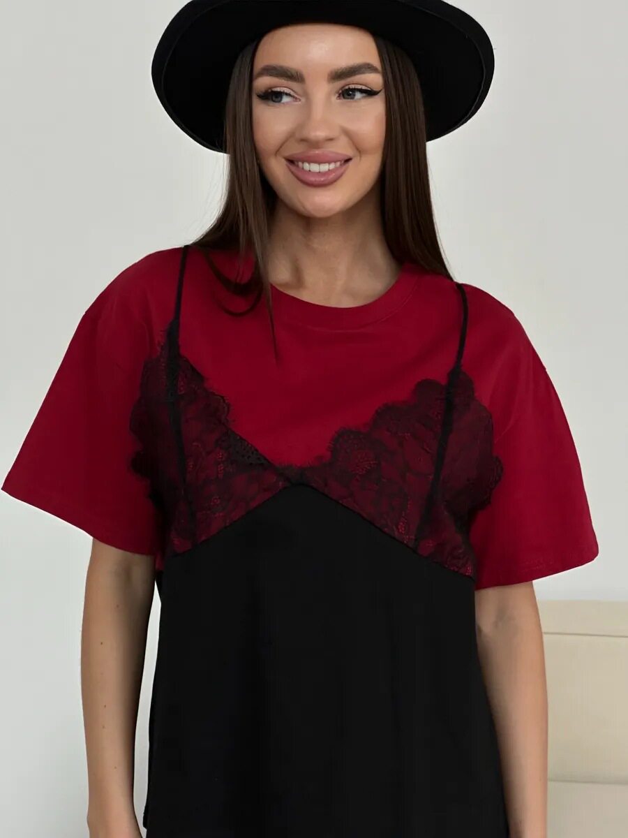 Lace Trimmed Loose Fit T Shirt Short Sleeve Round Neck Casual Style Perfect for Summer Wear Wholesale Available