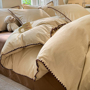 Autumn and Winter Thickeneded Pure Cotton Brushed Bed Four-Piece Set Winter Simple Cotton Quilt Cover Dormitory Bed Bed Sheets Three-Piece Bedding Set