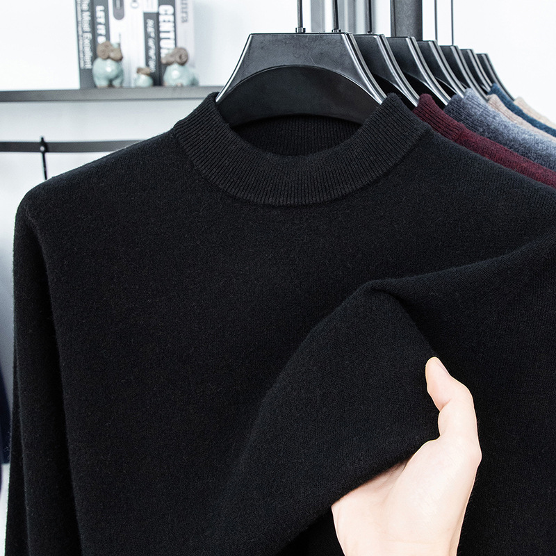 新款男装全羊毛12针圆领100%绵羊毛长袖上衣秋冬330克针织衫毛衣