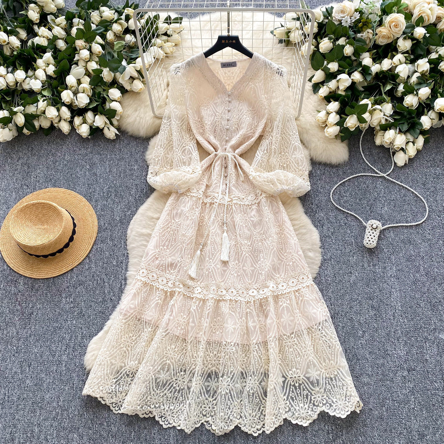Elegant Womens A Line Dress with Lantern Sleeves and Embroidery in Multiple Colors for Formal Occasions Wholesale