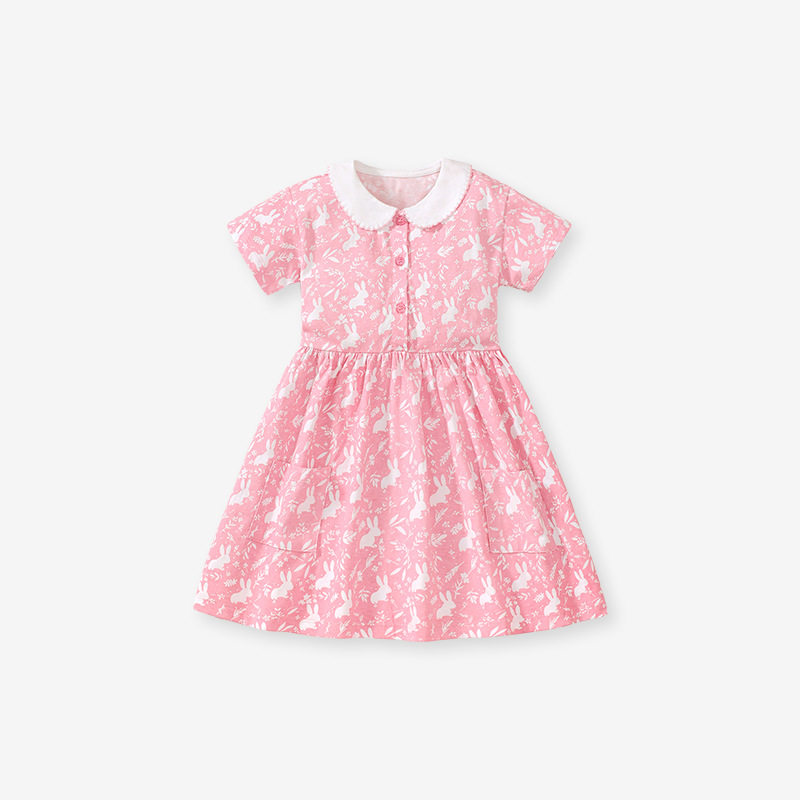 Girls' Summer Doll Collar Cute Princess Dress, Short-Sleeve Girls' Dress