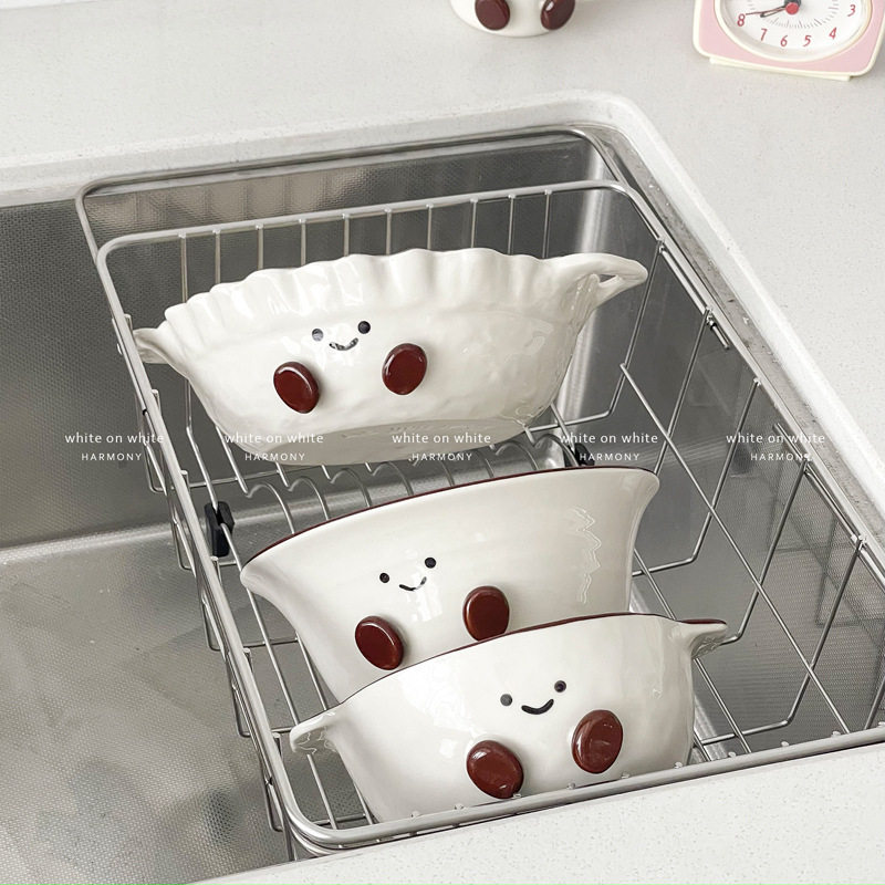 Especially Beautiful Double-Eared Bowl, Cute Instant Noodle Bowl with Handle, Dessert Yogurt Bowl, Ceramic Kidsren's Food Supplement Bowl, Soup Bowl