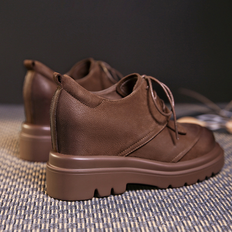 Giày Da Nữ Cao 10cm Mũi Tròn Đế Cao Phục Cổ Cổ Điển