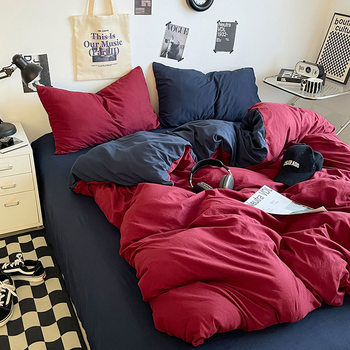 New Maternal and Infant Nude Sleeping Four-piece Set Washed Cotton Single Student Dormitory Three-piece Set Solid Color Bed Sheet Quilt Cover in