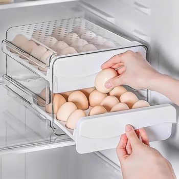 Refrigerator Egg Storage Box Kitchen Egg Box Storage and Organization Large-Capacity Egg Tray Drawer-Type Egg Box Preservation Household