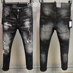 9880 2023D2 Hole Fashion Men's Denim Pants Quadratic Personality Small Straight Leg Cross-border Trendy Jeans