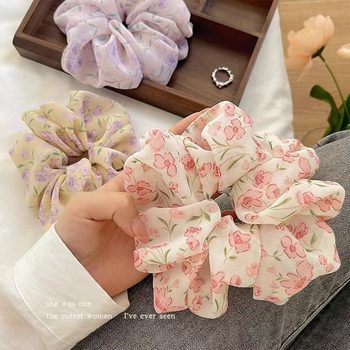 French Floral Large Intestine Hair Band Women's Summer New Marubeni Hair Band Headwear Payon Headband Rubber Band Hair Accessories