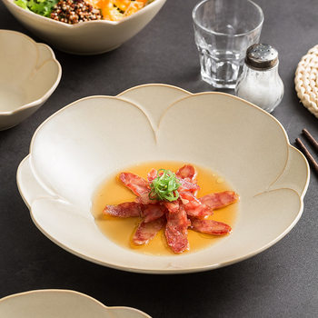 Ceramic Floral Cream-Style Tableware for Home Use 2025 New High-End Soup Noodle Bowl Fruit Plate Salad Bowl