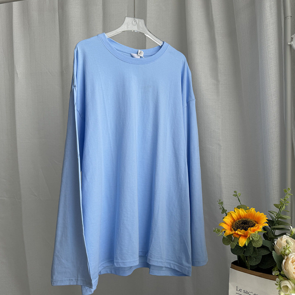 Womens Loose Fit Long Sleeve T Shirt Solid Color Round Neck 100 Cotton Spring Casual Wear Wholesale Available