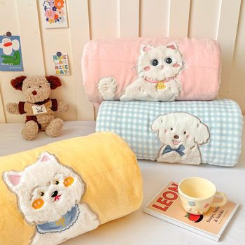 Category a Ins Cartoon Patch Embroidered Cat Milk Plush Blanket Office Sofa Cashmere Kidsren's Air Conditioning Blanket