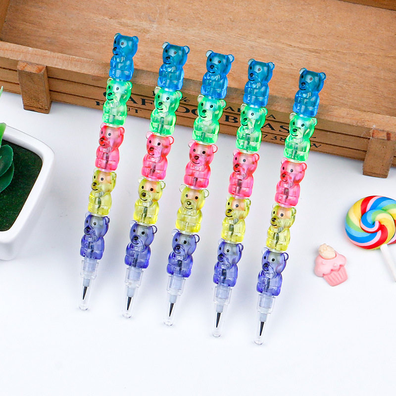 Cartoon Bear Multi-section Building Blocks No-cutting Pencil Plastic Bullet Office Learning Drawing Creative Removable Egg Pen