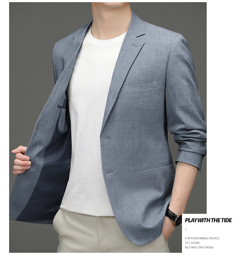 Áo blazer nam họa tiết kẻ caro dáng ôm phong cách Hàn Quốc — Caro Xám