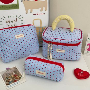 Blue love cosmetic bag women a batch of 2025 new portable large capacity cosmetic storage bag handbag