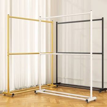 Trendy Double-Layer Clothes Drying Rack with Wheels, Freestanding Vertical Clothes Rod, Household Clothes Hanger, Indoor Balcony Clothes Rack, Movable