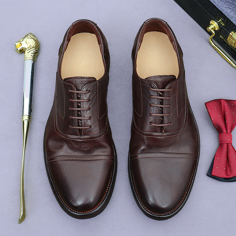 Giày da nam derby mũi tròn da ngựa Ý thủ công Goodyear — Màu đen, Màu cà phê