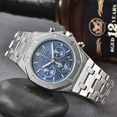 Cross-Border Hot Seller: Royal Oak Style European Elegant Dial, Steel Band, Luminous Quartz, Six-Hand Calendar Watch, Ready to Ship Wholesale