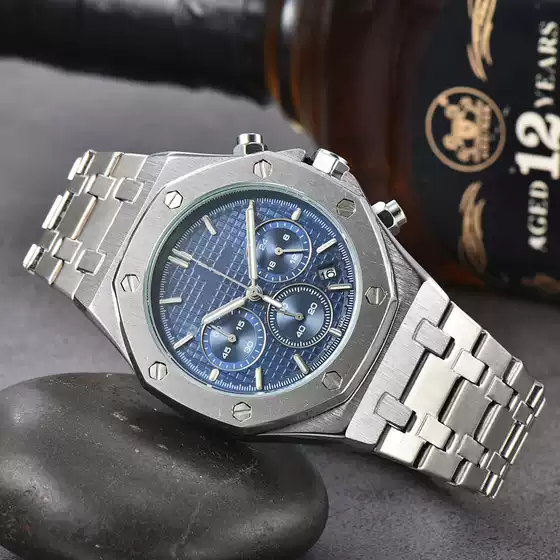 Cross-Border Hot Seller: Royal Oak Style European Elegant Dial, Steel Band, Luminous Quartz, Six-Hand Calendar Watch, Ready to Ship Wholesale