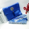Royal blue silk bag blanket with flame pattern