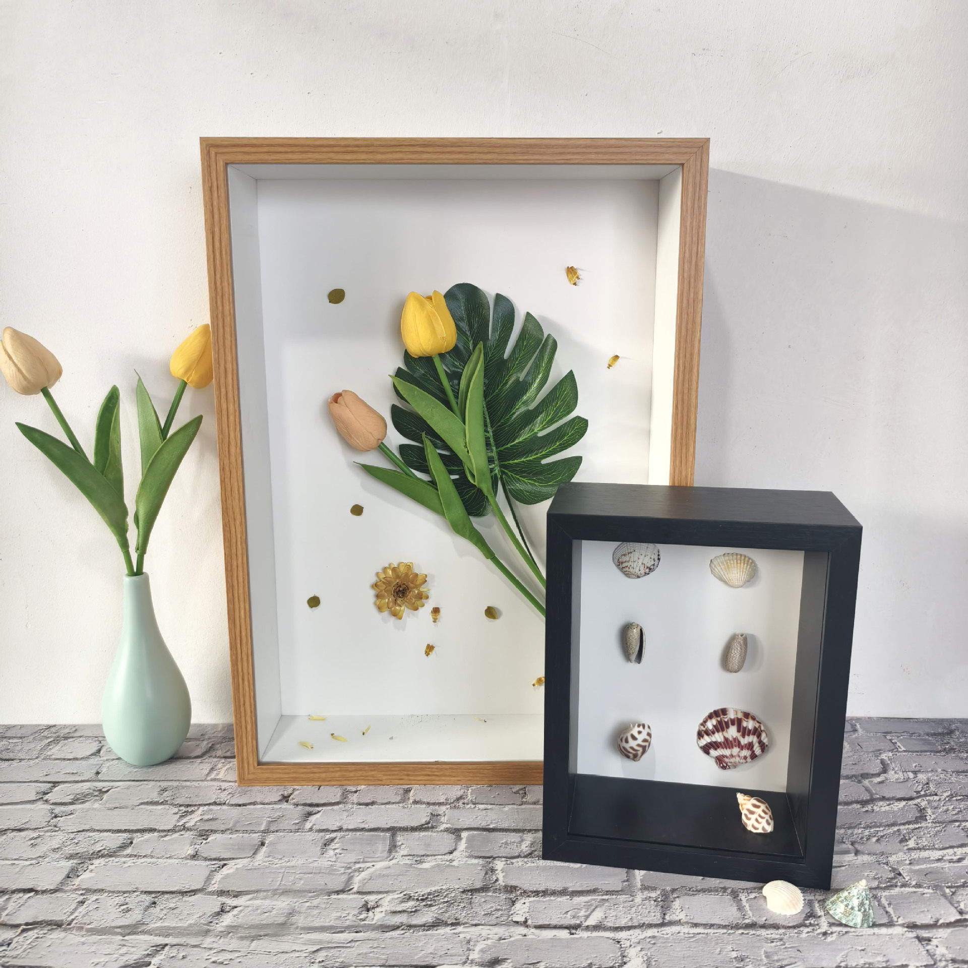 Three-Dimensional Hollow 7cm Storage Specimen Butterfly Insect Shell Handmade DIY Dried Flower Wooden Photo Frame Table Can Be Hung on the Wall