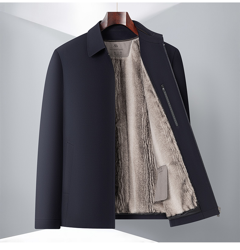 Áo khoác parka nam lót lông chồn nano tháo rời cổ bẻ dáng trung — màu đen, Xanh tím than