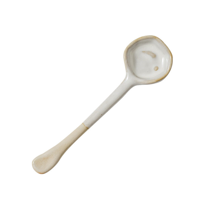 Ceramic heat-resistant coffee spoon long handle vintage Japanese clay seasoning mixing spoon wholesale stoneware handmade ins style small