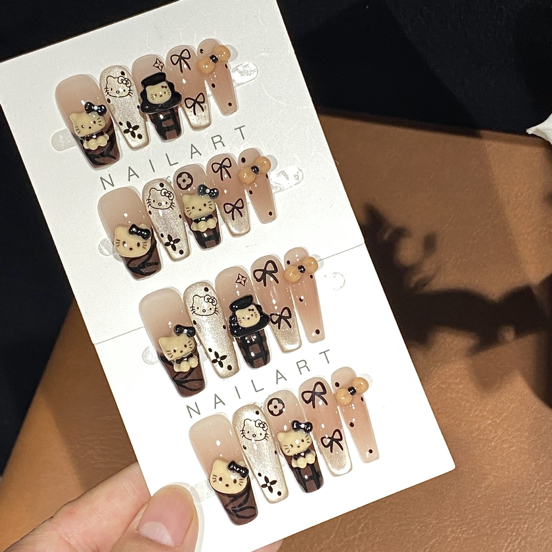 Aomian Manicure Hand-Wearing Maillard Kitty Cat Series Autumn and Winter Cat Eye Manicure