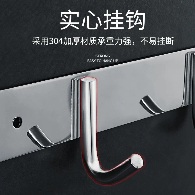 No-Drill 304 Stainless Steel Hooks, Adhesive Hooks for Kitchen and Bathroom Doors, Rear Hooks, Wall-Mounted Storage and Clothes Hangers