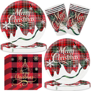 Cross-Border Christmas Tree Theme Disposable Tableware Set Party Supplies Disposable Paper Plates Paper Towels Paper Cups