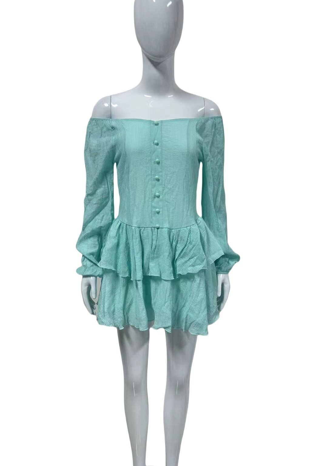 Womens Early Autumn Fashion Dress Solid Color Puff Sleeves Slim Fit Chiffon Fabric French Style Perfect for