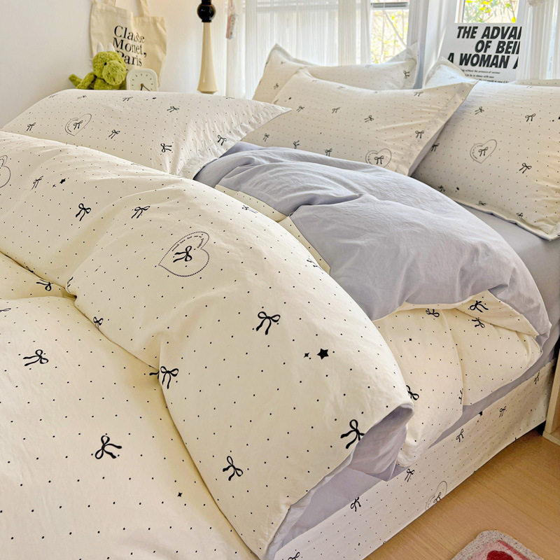 Class a Naked Sleeping Pure Cotton Four-Piece Set for Home Use, All-Cotton Student Dormitory Duvet Cover Bedding, Thickened Three-Piece Set, Ins Style