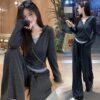 Hooded Long-Sleeved Sweatshirt Sports Suit for Women Spring and Autumn New Design Slimming Top Casual Two-Piece Wide-Leg Pants