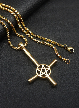 复古嘻哈十字架项链吊坠五芒星