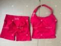 Red square collar vest shorts suit