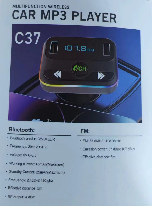 C37 Car Mp3 Player U Disk Music Car Bluetooth Fm Transmitter Hose 4Usb Port Fm Transmitter
